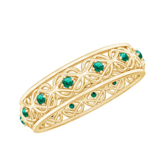 Vintage Style Lab Grown Emerald Celtic Knot Wedding Band