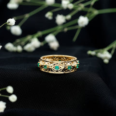 Vintage Style Lab Grown Emerald Celtic Knot Wedding Band