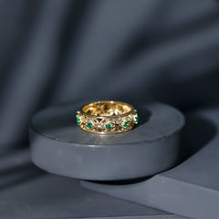 Vintage Style Lab Grown Emerald Celtic Knot Wedding Band