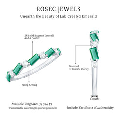Certified Baguette Lab Grown Emerald Half Eternity Ring with Diamond