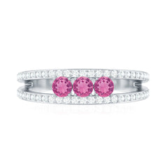 Pink Tourmaline and Diamond Anniversary Ring in Split Shank
