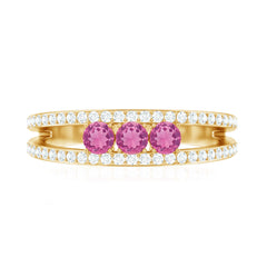 Pink Tourmaline and Diamond Anniversary Ring in Split Shank