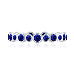 Bezel Set Round Created Blue Sapphire Unique Full Eternity Ring