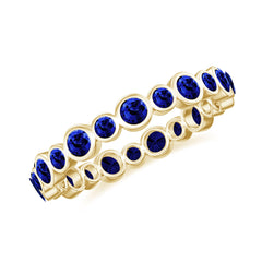 Bezel Set Round Created Blue Sapphire Unique Full Eternity Ring