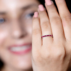 Natural Baguette Ruby Half Eternity Ring for Women