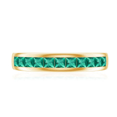 Channel Set Princess Cut Lab Grown Emerald Half Eternity Band with Certificate