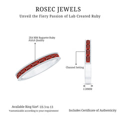 Baguette Cut Lab Grown Ruby Milgrain Band Ring