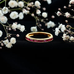 Baguette Cut Lab Grown Ruby Milgrain Band Ring
