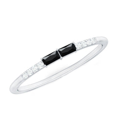Natural Black Onyx and Diamond Stackable Ring