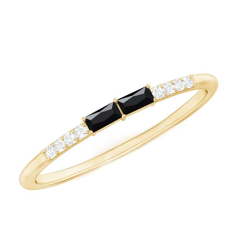 Natural Black Onyx and Diamond Stackable Ring