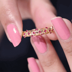 Natural Ruby Filigree Band Ring for Anniversary