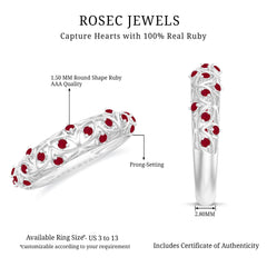 Natural Ruby Filigree Band Ring for Anniversary