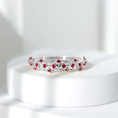 Natural Ruby Filigree Band Ring for Anniversary