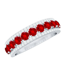 1.75 CT Created Ruby Anniversary Ring with Diamond Accent