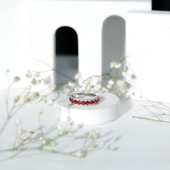1.75 CT Created Ruby Anniversary Ring with Diamond Accent