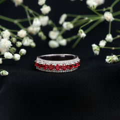 1.75 CT Created Ruby Anniversary Ring with Diamond Accent