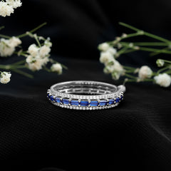 Lab Grown Blue Sapphire Eternity Wedding Band With Natural Diamond