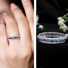 Lab Grown Blue Sapphire Eternity Wedding Band With Natural Diamond