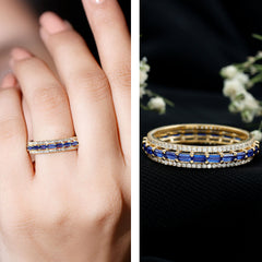 Lab Grown Blue Sapphire Eternity Wedding Band With Natural Diamond
