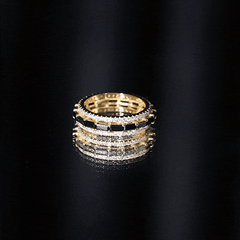 Lab Grown Black Diamond and Moissanite Three Row Wedding Band
