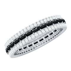 Lab Grown Black Diamond and Moissanite Three Row Wedding Band