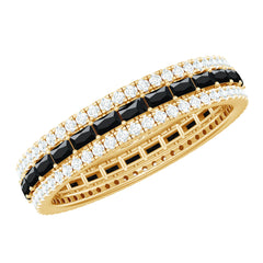 Lab Grown Black Diamond and Moissanite Three Row Wedding Band