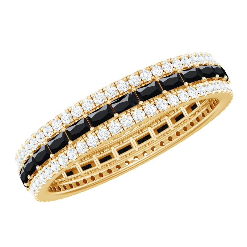Lab Grown Black Diamond and Moissanite Three Row Wedding Band