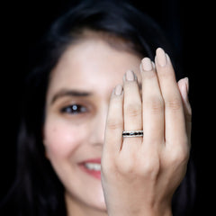Lab Grown Black Diamond and Moissanite Three Row Wedding Band