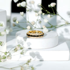 Lab Grown Black Diamond and Moissanite Three Row Wedding Band