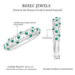 Certified Lab Grown Emerald Half Eternity Band with Filigree Details