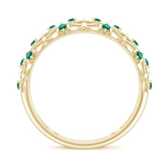 Certified Lab Grown Emerald Half Eternity Band with Filigree Details