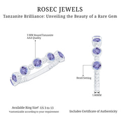 Natural Tanzanite Half Eternity Ring in Bezel Setting