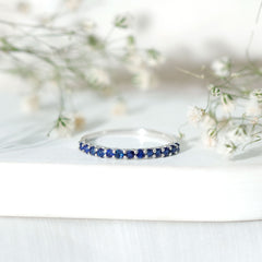 1/2 CT Round Cut Blue Sapphire Stackable Engagement Ring
