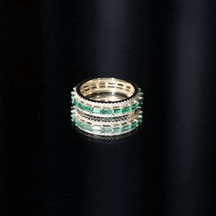Baguette Cut Lab Grown Emerald and Moissanite Wedding Band