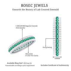 Baguette Cut Lab Grown Emerald and Moissanite Wedding Band