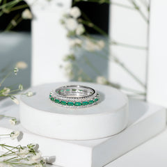 Baguette Cut Lab Grown Emerald and Moissanite Wedding Band