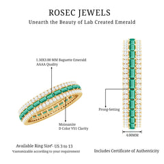 Baguette Cut Lab Grown Emerald and Moissanite Wedding Band