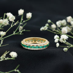 Baguette Cut Lab Grown Emerald and Moissanite Wedding Band