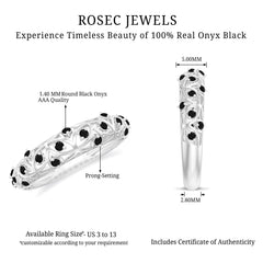 Round Cut Certified Black Onyx Filigree Wedding Band