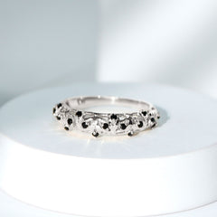 Round Cut Certified Black Onyx Filigree Wedding Band