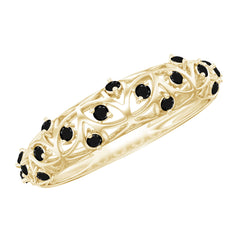 Round Cut Certified Black Onyx Filigree Wedding Band