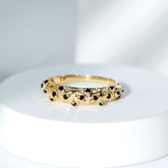 Round Cut Certified Black Onyx Filigree Wedding Band