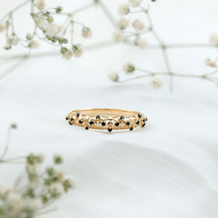 Round Cut Certified Black Onyx Filigree Wedding Band