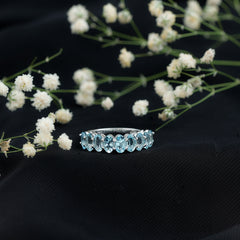 Genuine Oval Cut Aquamarine Half Eternity Ring for Women