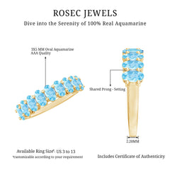 Genuine Oval Cut Aquamarine Half Eternity Ring for Women