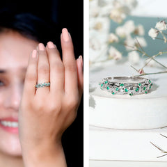 Natural Emerald Filigree Wedding Band for Women