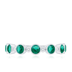 Bezel Set Lab Grown Emerald 7 Stone Half Eternity Ring with Certificate