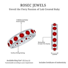 Round Cut Created Ruby and Moissanite Wedding Band with Twisted Rope Details