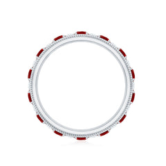 Round Cut Created Ruby and Moissanite Wedding Band with Twisted Rope Details