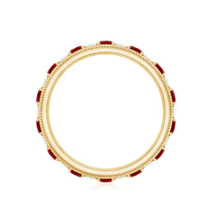 Round Cut Created Ruby and Moissanite Wedding Band with Twisted Rope Details